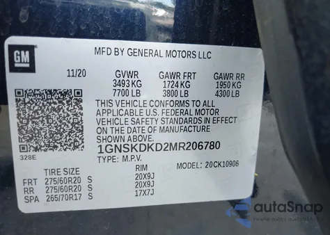 2021 Chevrolet Suburban 4Wd Z71 from USA, damaged, VIN 1GNSKDKD2MR206780